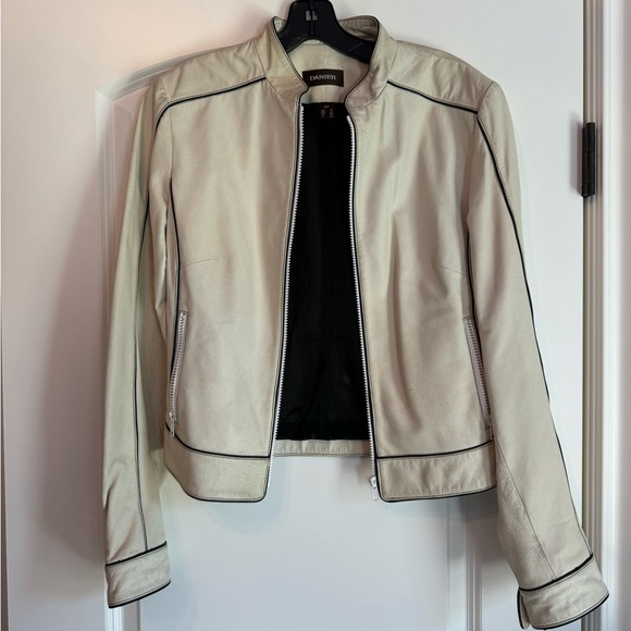 DANIER LEATHER cream leather jacket - Picture 2 of 7